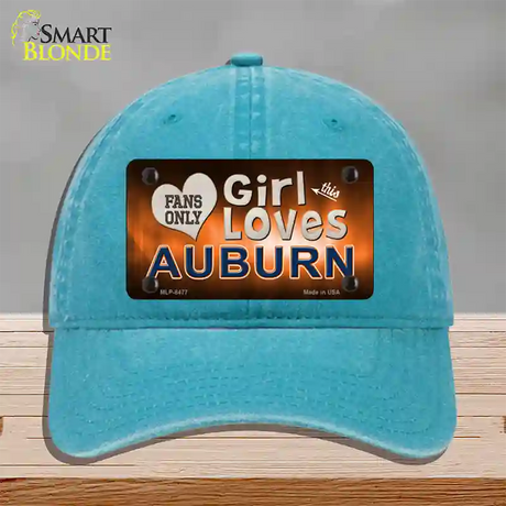 This Girl Loves Auburn Novelty License Plate Hat Unconstructed Cotton / Lake Blue