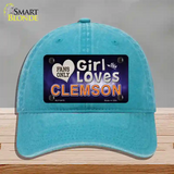 This Girl Loves Clemson Novelty License Plate Hat Unconstructed Cotton / Lake Blue