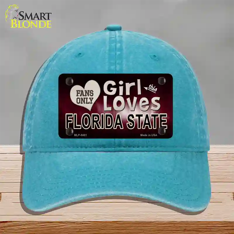 This Girl Loves Florida State Novelty License Plate Hat Unconstructed Cotton / Lake Blue