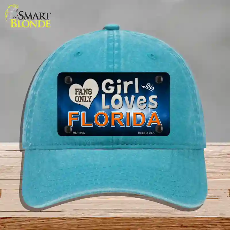 This Girl Loves Florida Novelty License Plate Hat Unconstructed Cotton / Lake Blue