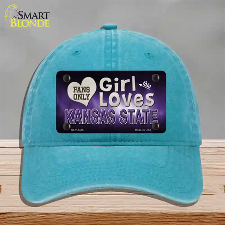 This Girl Loves Kansas State Novelty License Plate Hat Unconstructed Cotton / Lake Blue