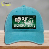 This Girl Loves Michigan State Novelty License Plate Hat Unconstructed Cotton / Lake Blue