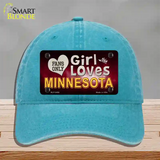 This Girl Loves Minnesota Novelty License Plate Hat Unconstructed Cotton / Lake Blue