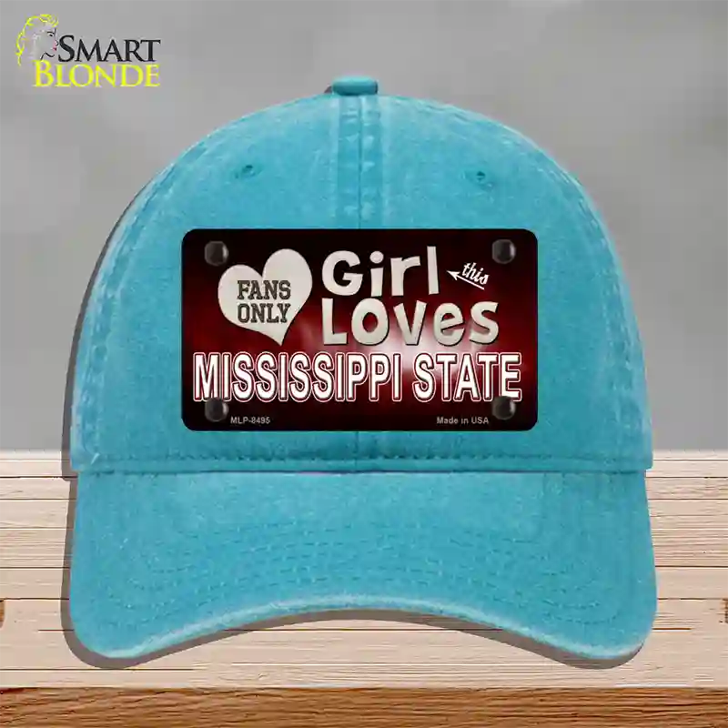 This Girl Loves Mississippi State Novelty License Plate Hat Unconstructed Cotton / Lake Blue