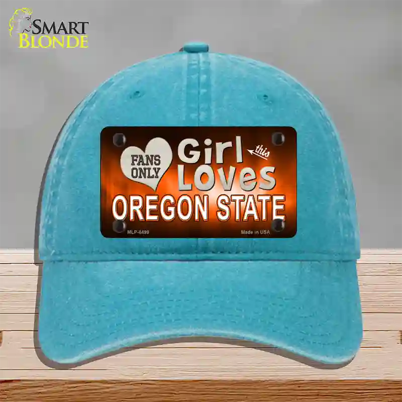 This Girl Loves Oregon State Novelty License Plate Hat Unconstructed Cotton / Lake Blue