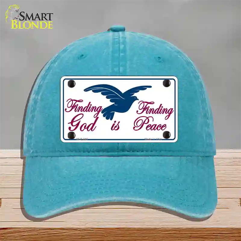 Finding God Finding Peace Novelty License Plate Hat Unconstructed Cotton / Lake Blue