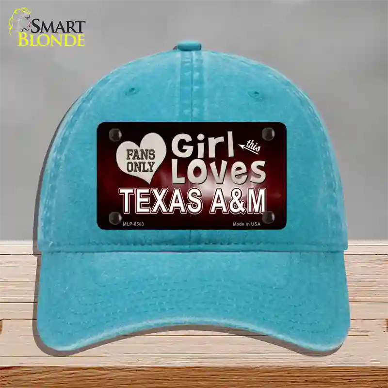 This Girl Loves Texas A&M Novelty License Plate Hat Unconstructed Cotton / Lake Blue