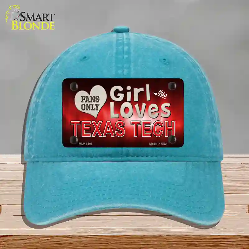 This Girl Loves Texas Tech Novelty License Plate Hat Unconstructed Cotton / Lake Blue