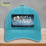 This Girl Loves North Carolina Novelty License Plate Hat Unconstructed Cotton / Lake Blue