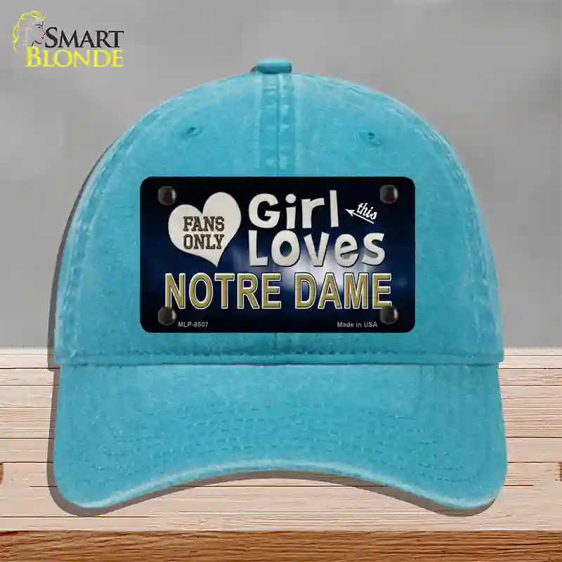 This Girl Loves Notre Dame Novelty License Plate Hat Unconstructed Cotton / Lake Blue