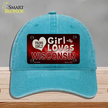 This Girl Loves Wisconsin Novelty License Plate Hat Unconstructed Cotton / Lake Blue