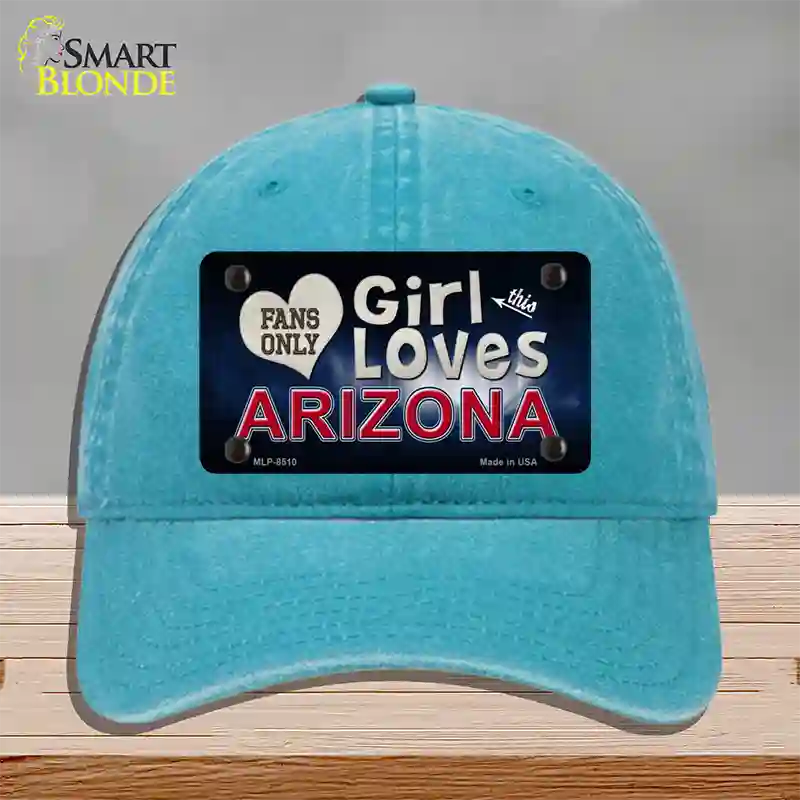 This Girl Loves Arizona Novelty License Plate Hat Unconstructed Cotton / Lake Blue