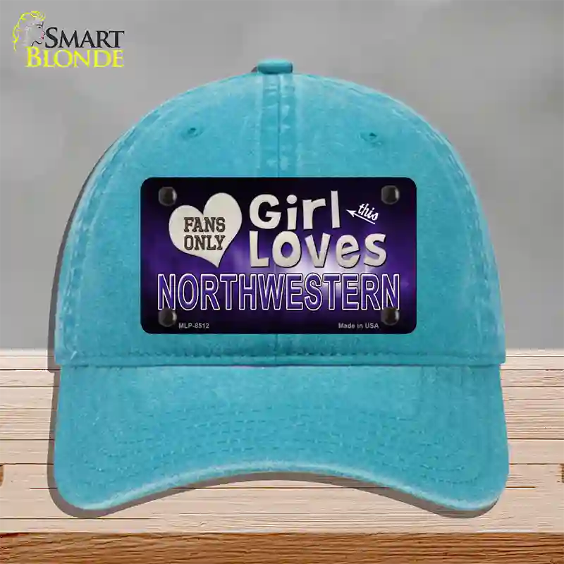 This Girl Loves Northwestern Novelty License Plate Hat Unconstructed Cotton / Lake Blue