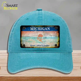 Michigan Rusty State Novelty License Plate Hat Unconstructed Cotton / Lake Blue