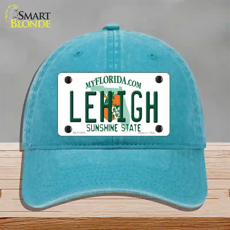 Lehigh FL Novelty License Plate Hat Unconstructed Cotton / Lake Blue