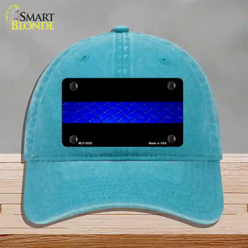 Police Diamond Thin Blue Line Novelty License Plate Hat Unconstructed Cotton / Lake Blue