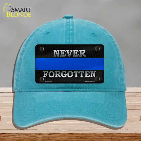 Never Forgotten Thin Blue Line Novelty License Plate Hat Unconstructed Cotton / Lake Blue