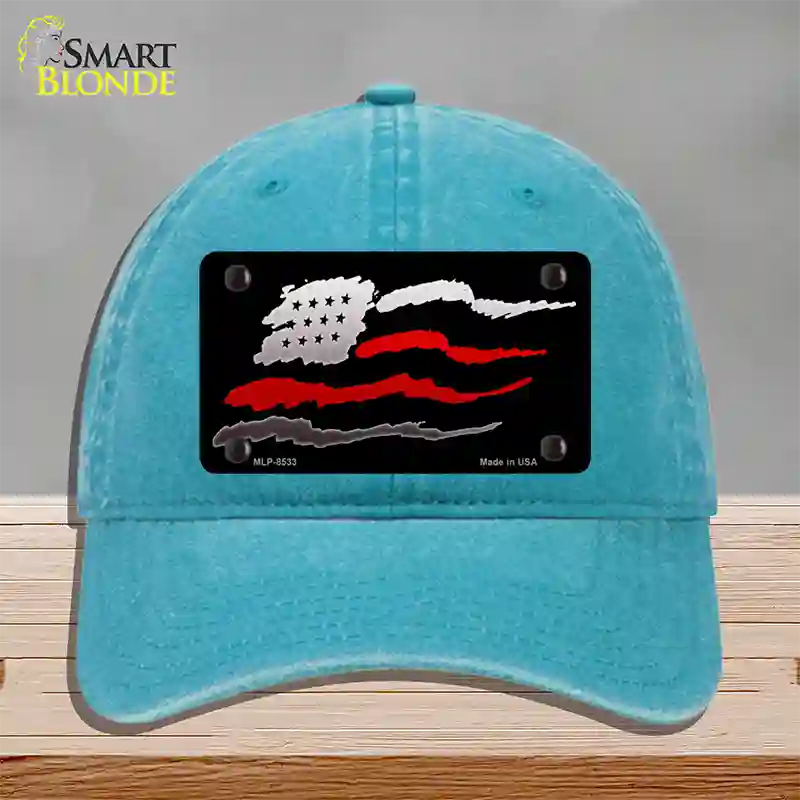 Thin Red Line Flag Novelty License Plate Hat Unconstructed Cotton / Lake Blue