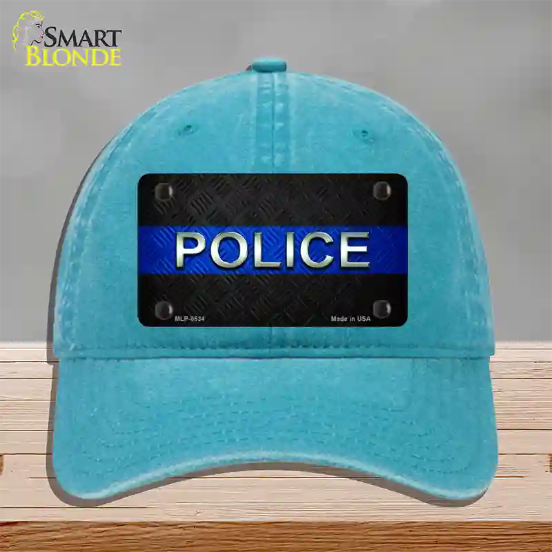 Police Thin Blue Line Novelty License Plate Hat Unconstructed Cotton / Lake Blue