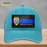 Police Badge Thin Blue Line Novelty License Plate Hat Unconstructed Cotton / Lake Blue