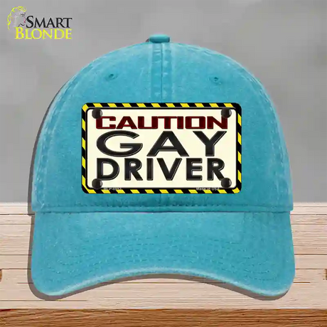 Caution Gay Driver Novelty License Plate Hat Unconstructed Cotton / Lake Blue