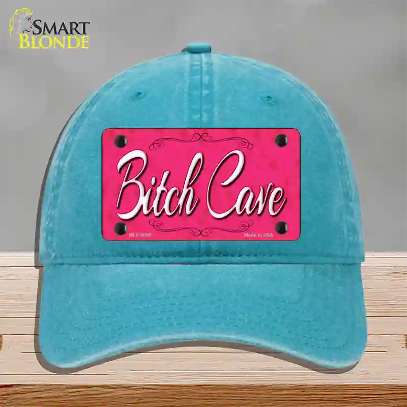 Bitch Cave Novelty License Plate Hat Unconstructed Cotton / Lake Blue