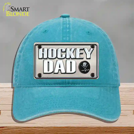 Hockey Dad Novelty License Plate Hat Unconstructed Cotton / Lake Blue