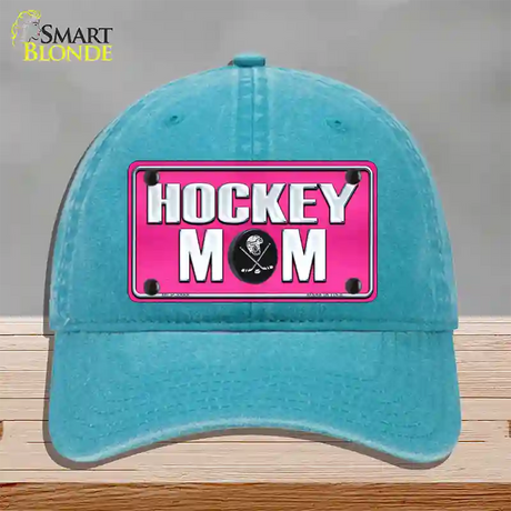 Hockey Mom Novelty License Plate Hat Unconstructed Cotton / Lake Blue