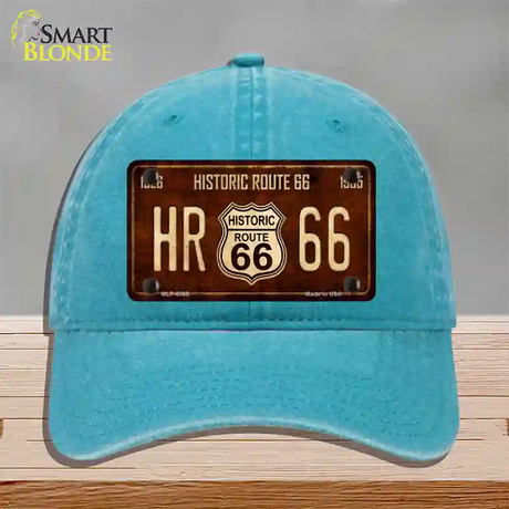 Historic Route 66 Vintage Novelty License Plate Hat Unconstructed Cotton / Lake Blue