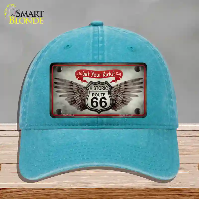 Get Your Kicks Novelty License Plate Hat Unconstructed Cotton / Lake Blue