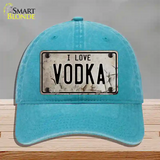 I Love Vodka Novelty License Plate Hat Unconstructed Cotton / Lake Blue