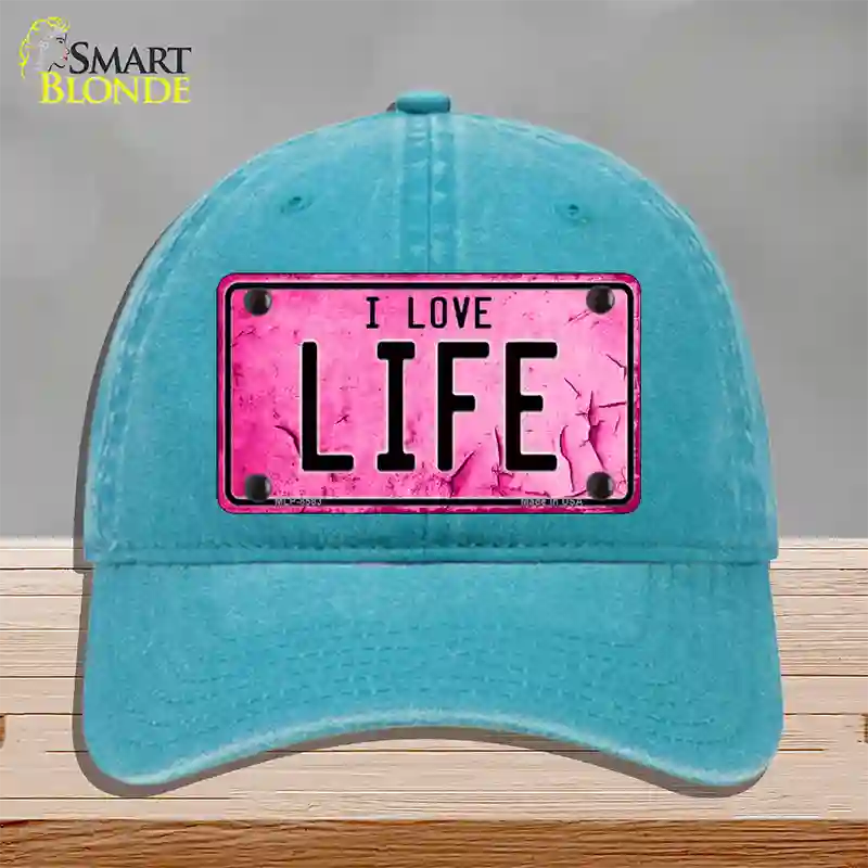 I Love Life Novelty License Plate Hat Unconstructed Cotton / Lake Blue