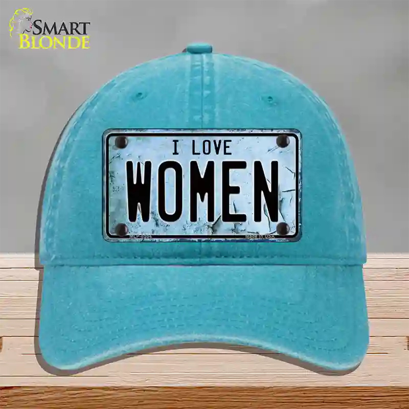 I Love Women Novelty License Plate Hat Unconstructed Cotton / Lake Blue