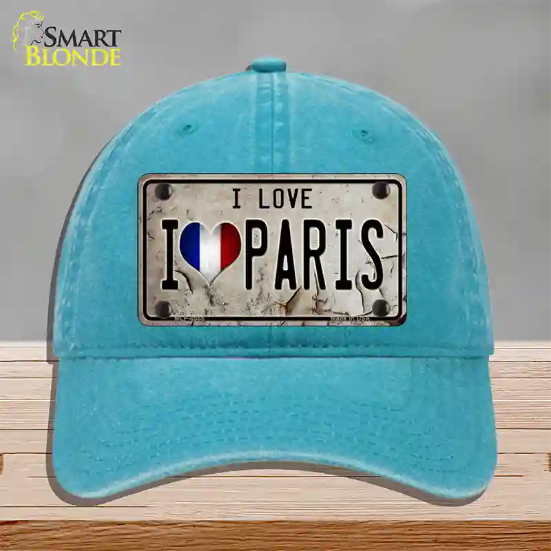 I Love Paris Novelty License Plate Hat Unconstructed Cotton / Lake Blue