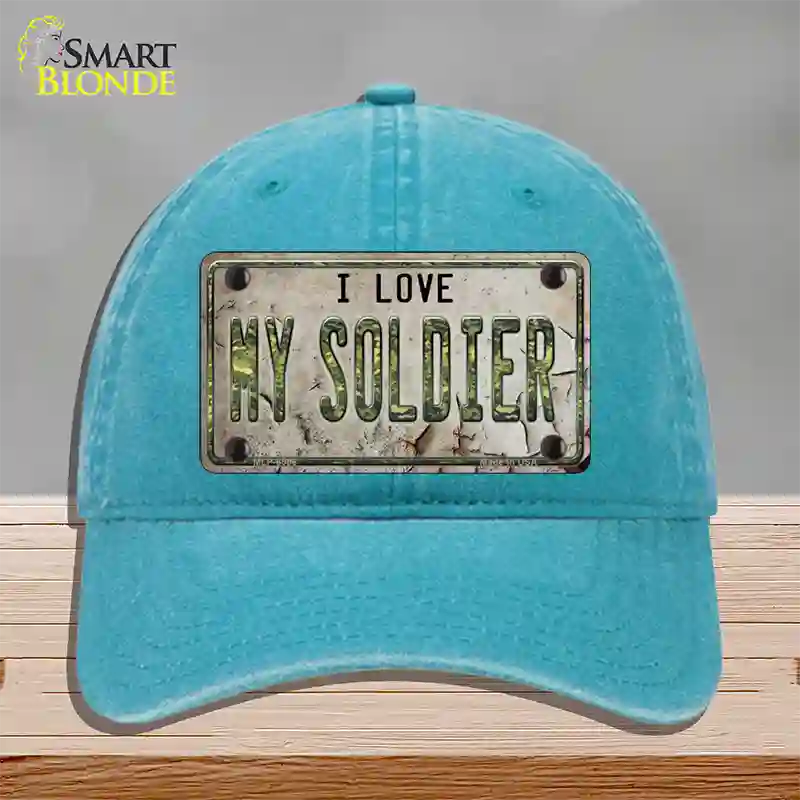 I Love My Solider Novelty License Plate Hat Unconstructed Cotton / Lake Blue