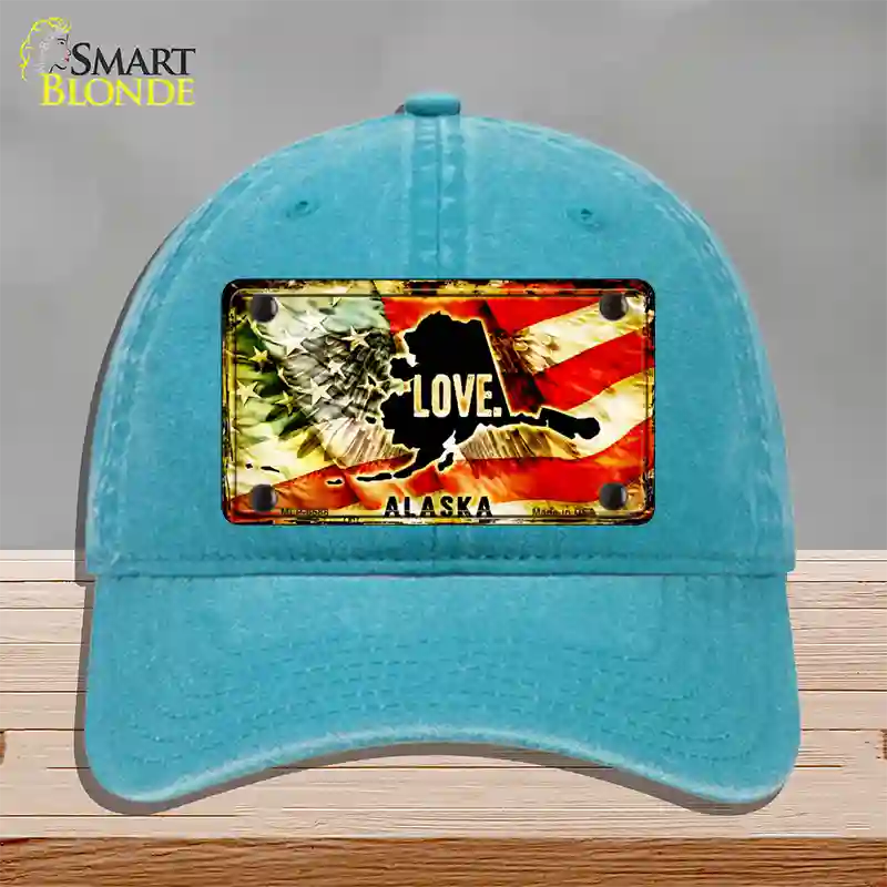 Alaska Love Novelty License Plate Hat Unconstructed Cotton / Lake Blue