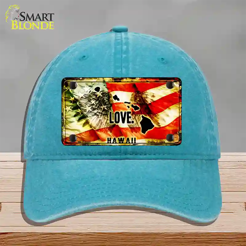 Hawaii Love Novelty License Plate Hat Unconstructed Cotton / Lake Blue