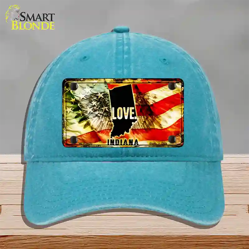 Indiana Love Novelty License Plate Hat Unconstructed Cotton / Lake Blue