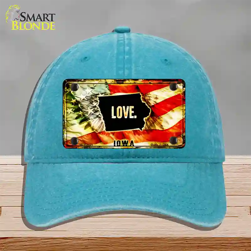 Iowa Love Novelty License Plate Hat Unconstructed Cotton / Lake Blue