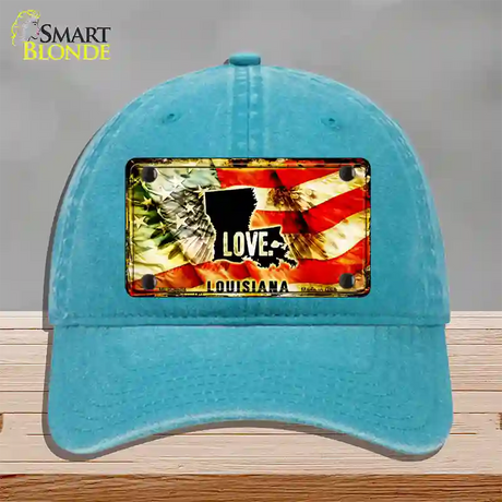 Louisiana Love Novelty License Plate Hat Unconstructed Cotton / Lake Blue