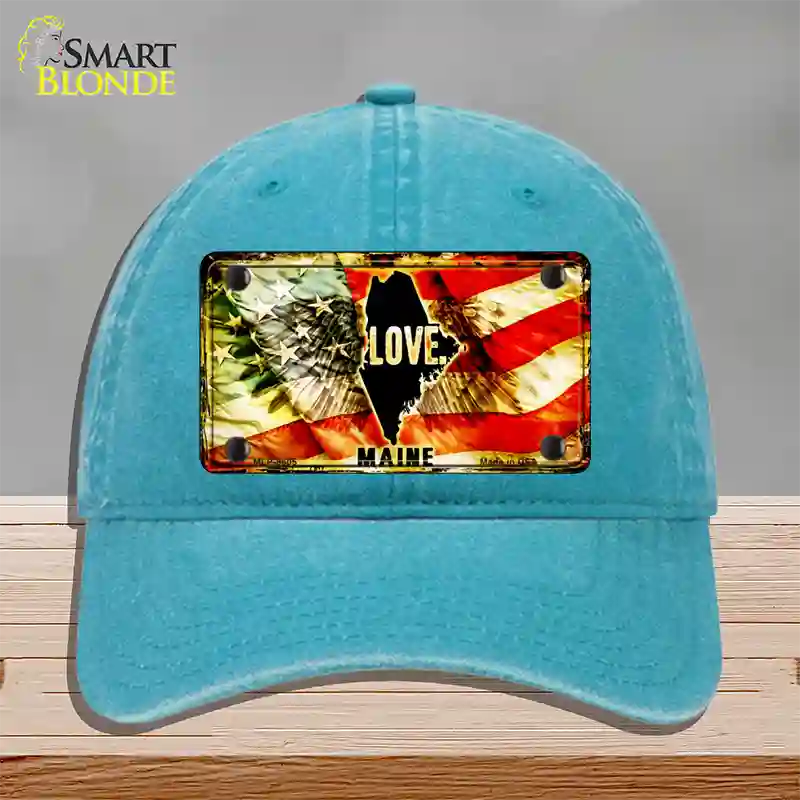 Maine Love Novelty License Plate Hat Unconstructed Cotton / Lake Blue