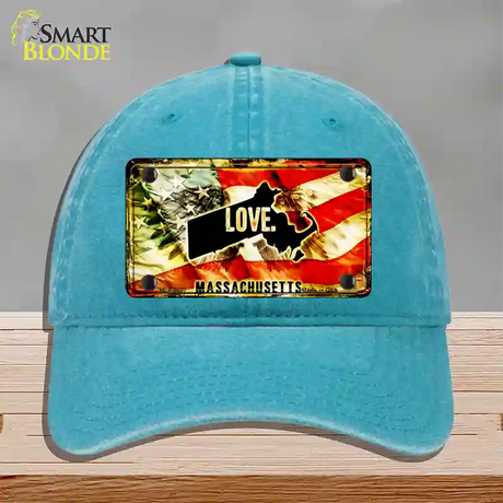 Massachusetts Love Novelty License Plate Hat Unconstructed Cotton / Lake Blue