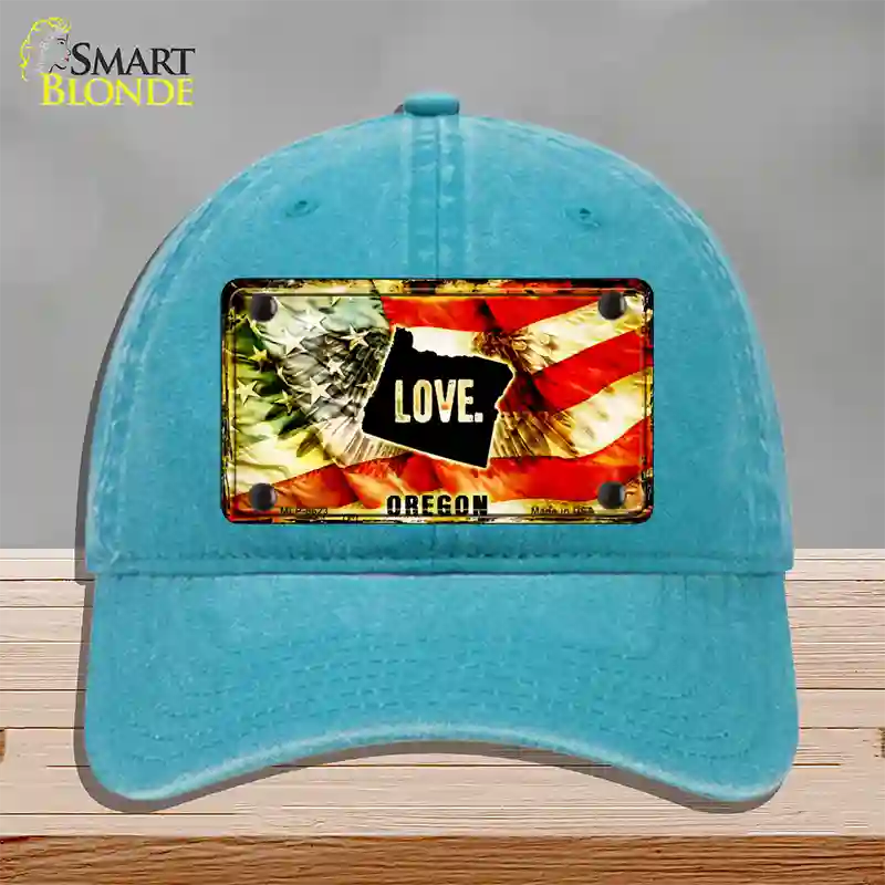 Oregon Love Novelty License Plate Hat Unconstructed Cotton / Lake Blue