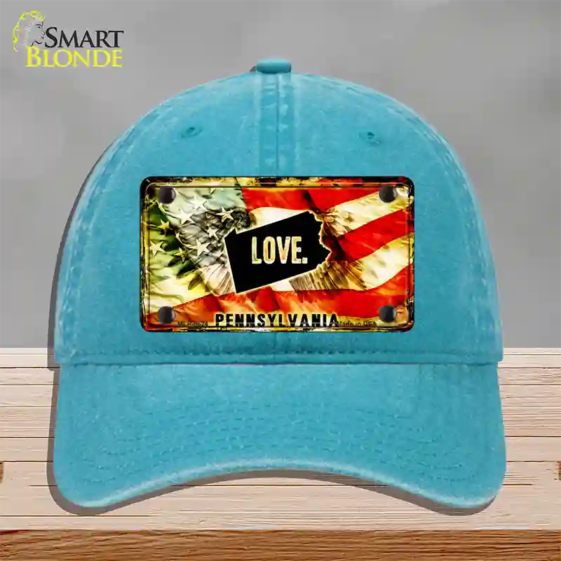 Pennsylvania Love Novelty License Plate Hat Unconstructed Cotton / Lake Blue