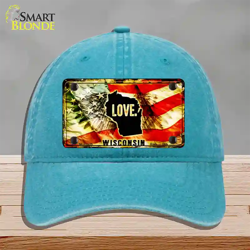 Wisconsin Love Novelty License Plate Hat Unconstructed Cotton / Lake Blue