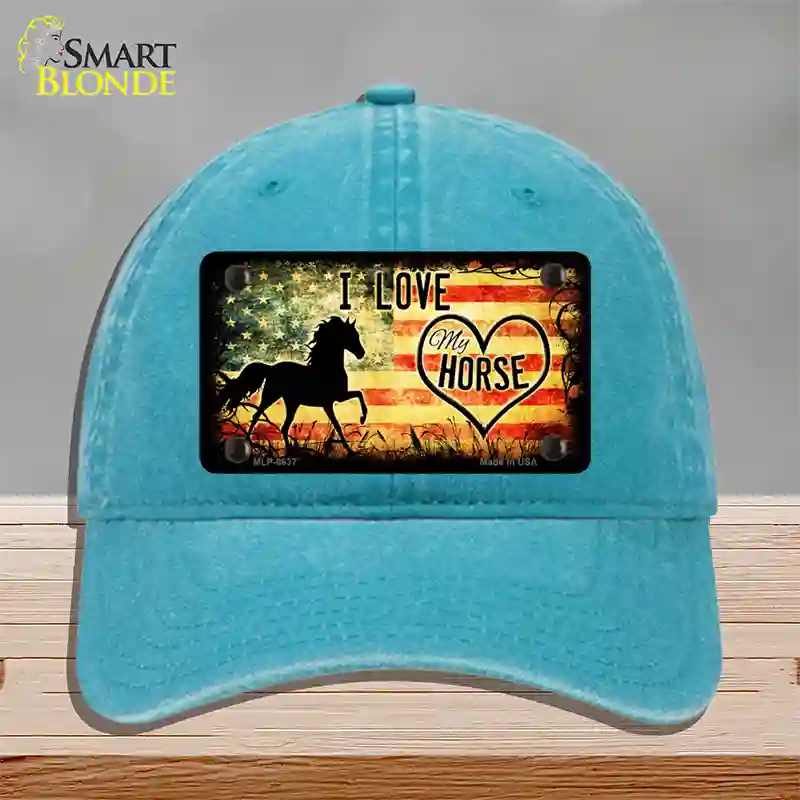 I Love My Horse Novelty License Plate Hat Unconstructed Cotton / Lake Blue