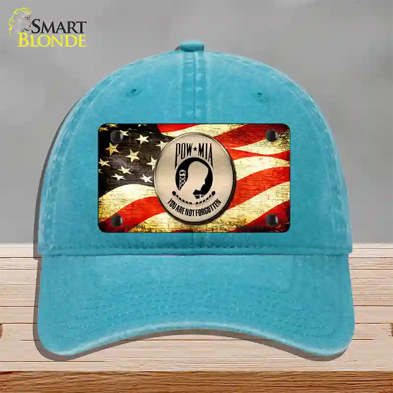 POW MIA With USA Flag Novelty License Plate Hat Unconstructed Cotton / Lake Blue