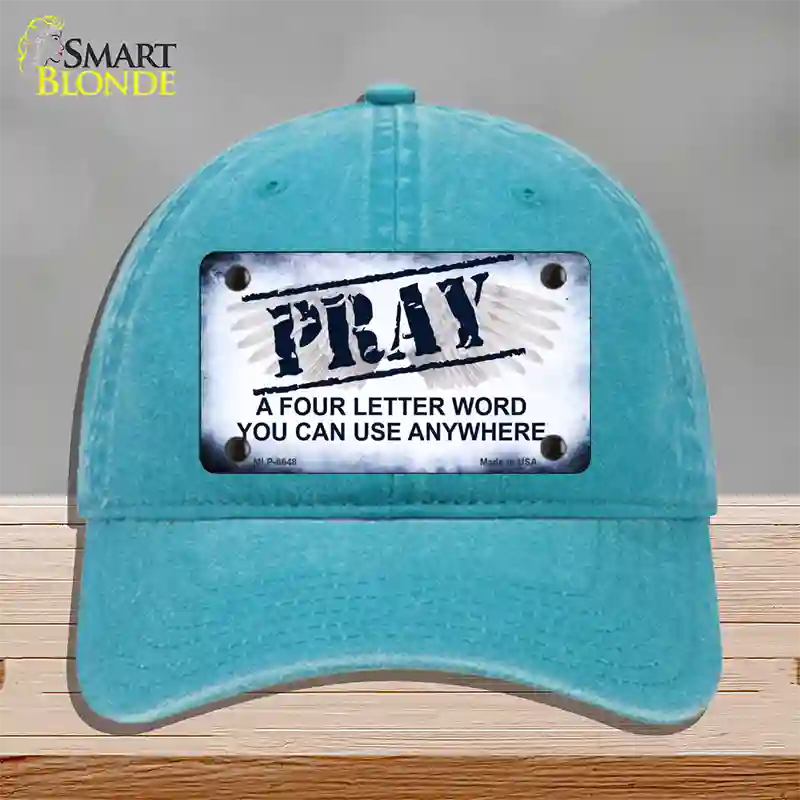 Pray Novelty License Plate Hat Unconstructed Cotton / Lake Blue