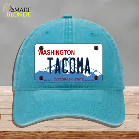 Tacoma Washington Novelty License Plate Hat Unconstructed Cotton / Lake Blue