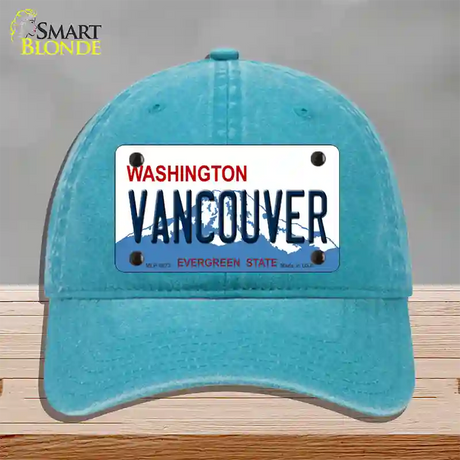 Vancouver Washington Novelty License Plate Hat Unconstructed Cotton / Lake Blue